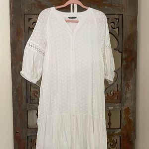 Linen Blend Eyelet Embroidered Maxi Dress